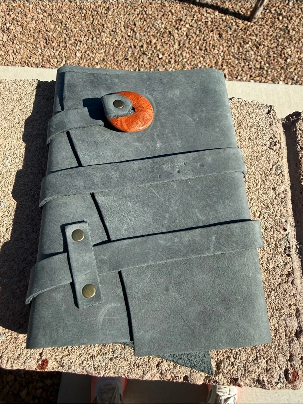 Portland Leather Goods Travel Journal - Gray Leather with Stone Clasp